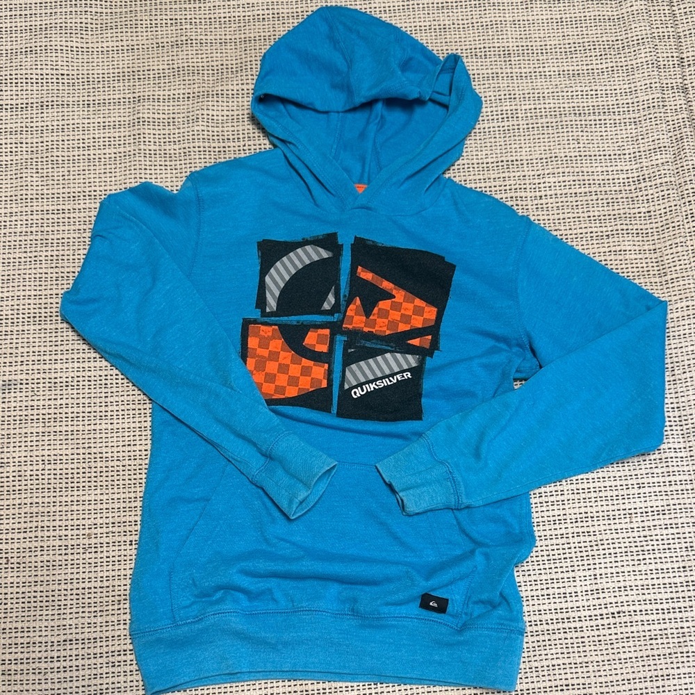 Quiksilver Boys Blue and Orange Graphic Long Sleeve Cotton Tee Hoodie